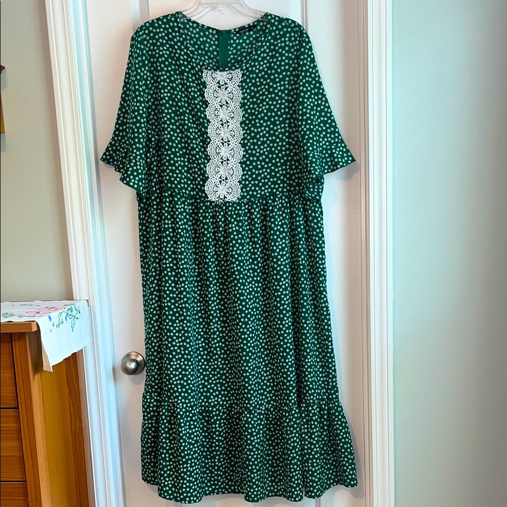 Green Polka Dot Dress with Lace Detail